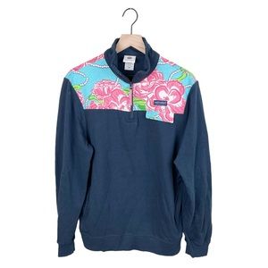 Simply Southern Collection Navy Floral Quarter Zip Pullover Sweatshirt Large